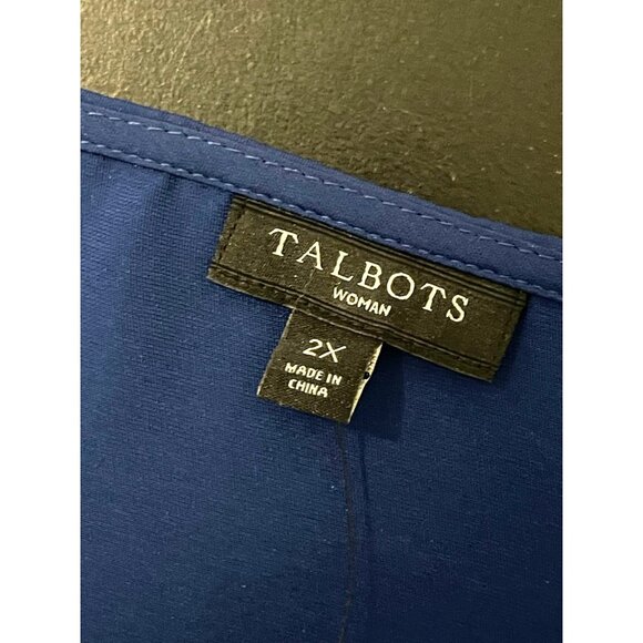 Talbots PLUS Size 2X Royal Blue 3/4 Knotted Sleeve Keyhole Blouse Top Office - Picture 8 of 9